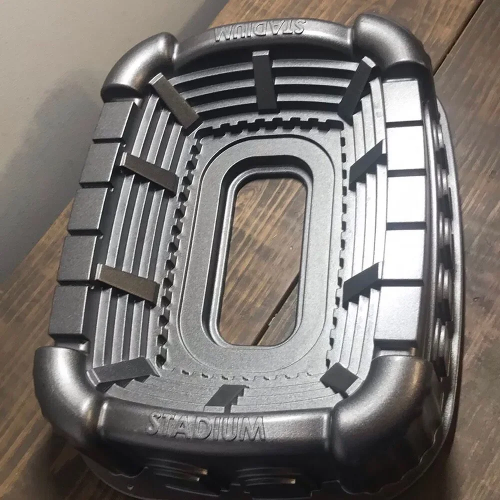 Stadium Shaped Silver Metal Cake Pan Easy to Clean 3 in Height